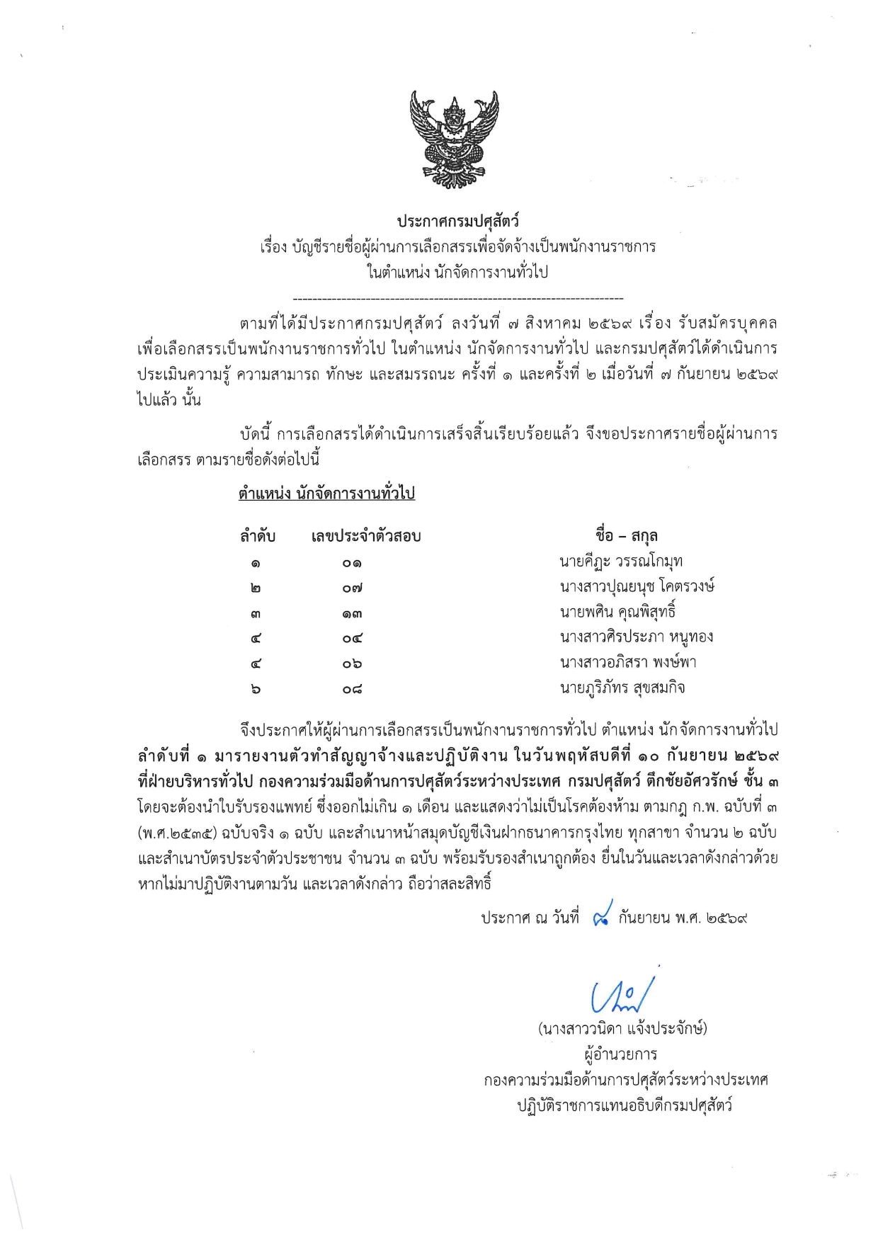 ประกาศรายชือผู้ผ่านการเลือกสรร พรก. นักจัดฯ